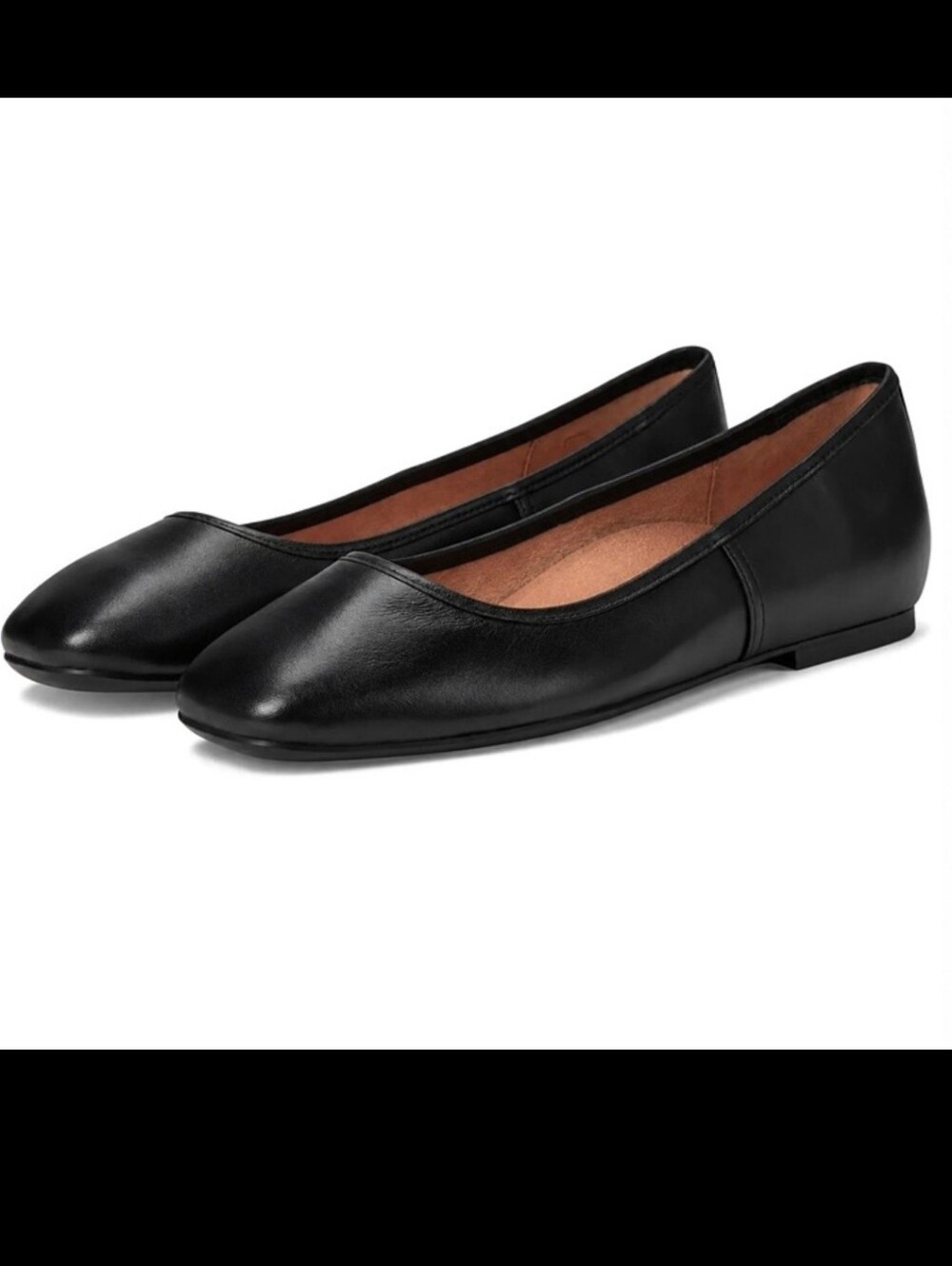 Vionic Orinda Womens Black Leather Square Toe Ballet Flat Size 7 Wide Orthopedic